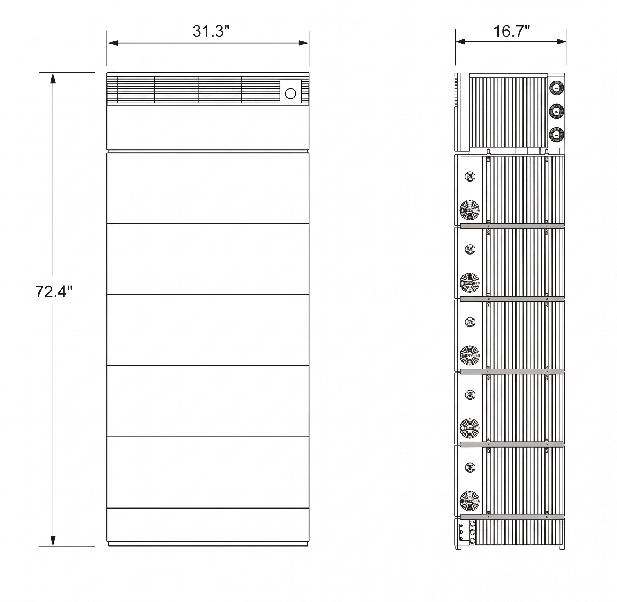 DuoBox front and side dimension drawing
