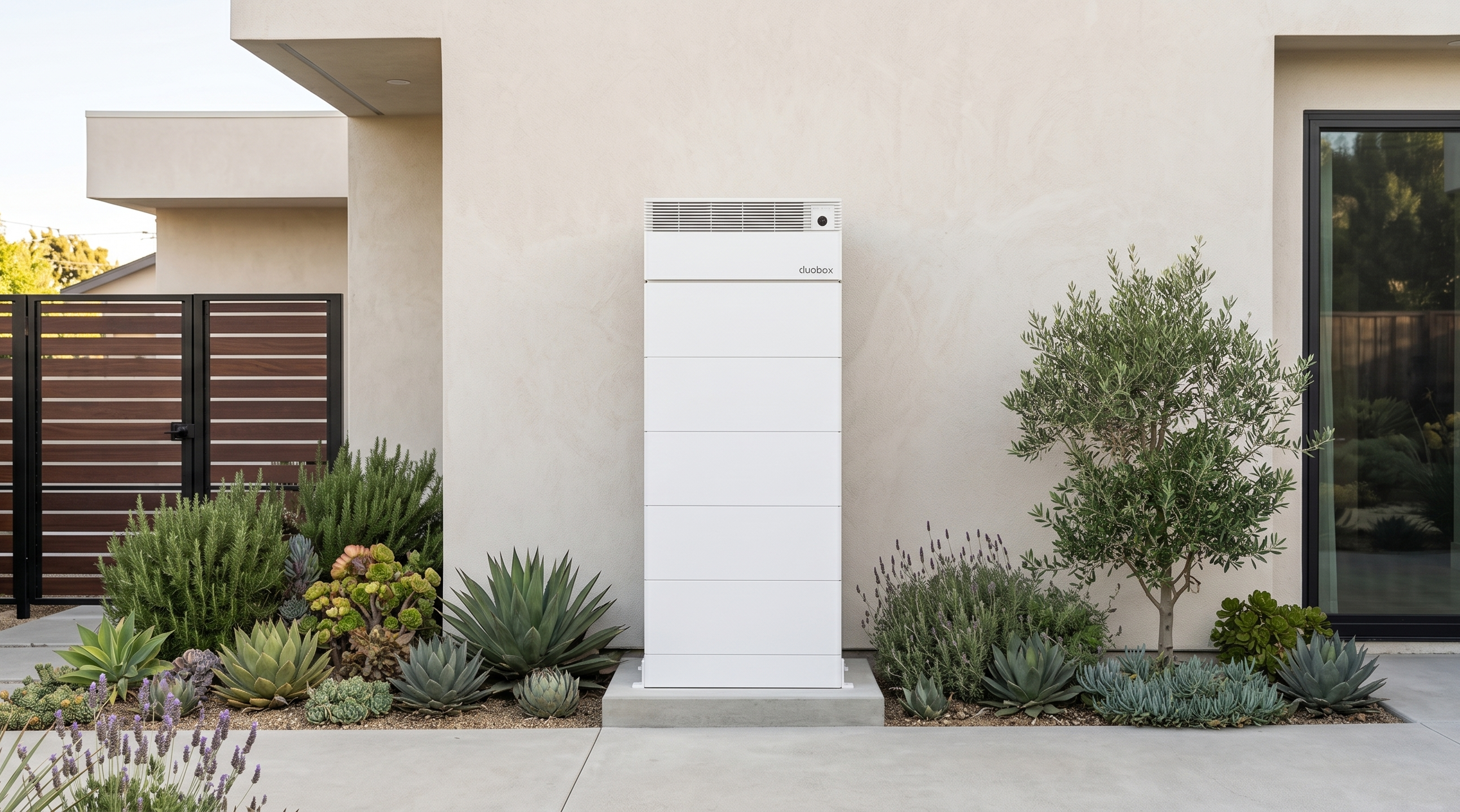 DuoBox residential installation beside a modern home